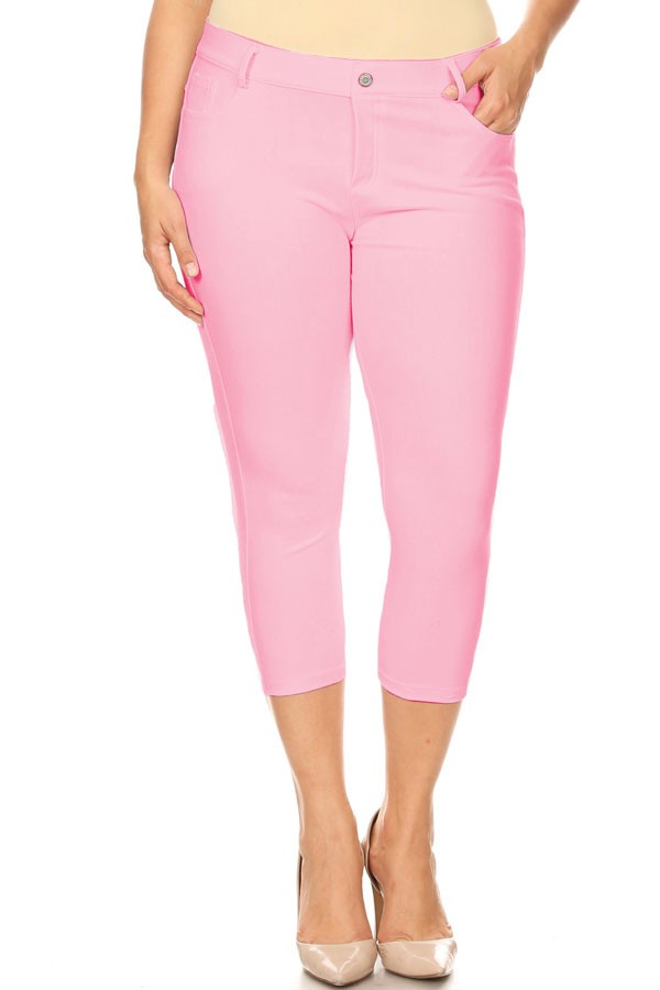 Plus Size Classic Solid Skinny Jeggings - Light Pink