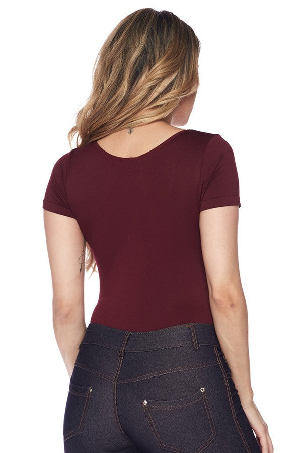 Women's Scoopneck Short Sleeve Seamless Bodysuit - Rose