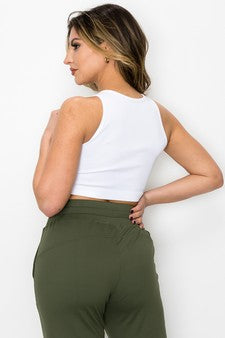 Women's Ribbed High Neck Cropped Tank Top