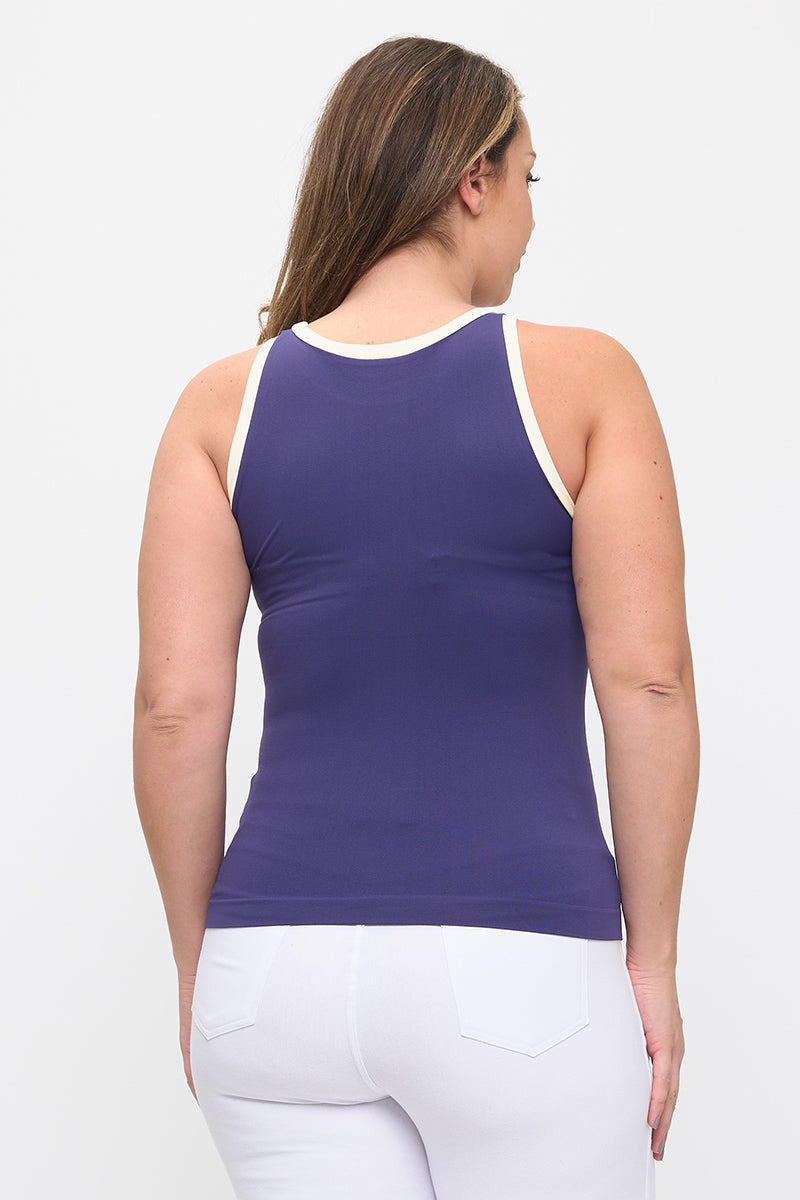 Women's Seamless Reversible High Neck Contrast Trim Tank Top
