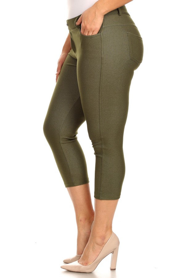 Plus Size Classic Solid Skinny Jeggings - Army Green