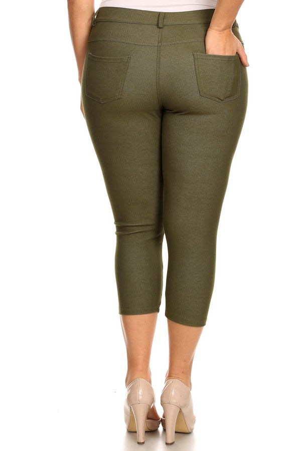 Plus Size Classic Solid Skinny Jeggings - Army Green