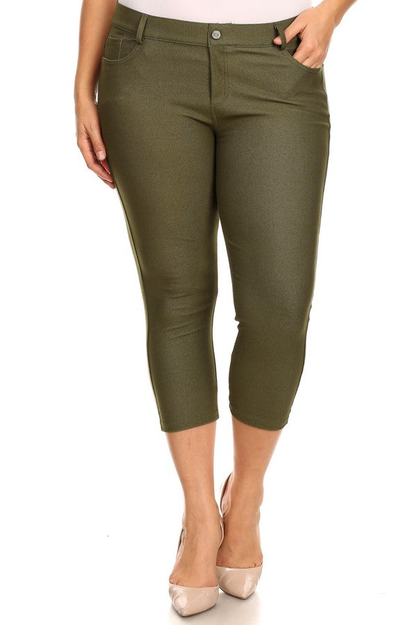 Plus Size Classic Solid Skinny Jeggings - Army Green