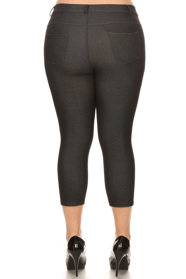 Plus Size Classic Solid Skinny Jeggings - Black