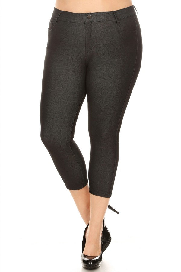 Plus Size Classic Solid Skinny Jeggings - Black