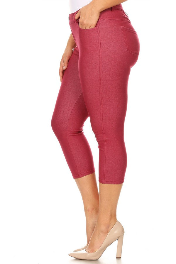 Plus Size Classic Solid Skinny Jeggings - Burgundy