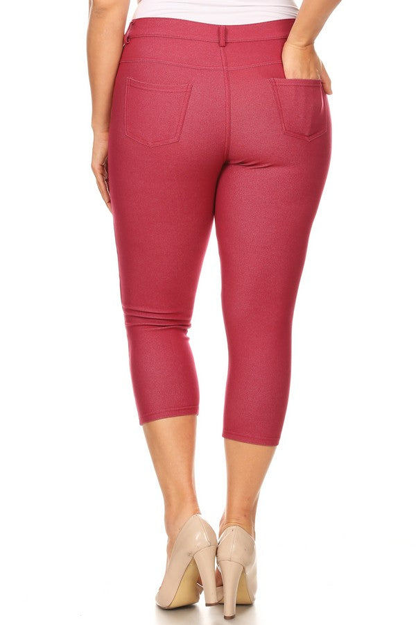 Plus Size Classic Solid Skinny Jeggings - Burgundy