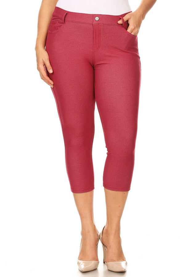 Plus Size Classic Solid Skinny Jeggings - Burgundy