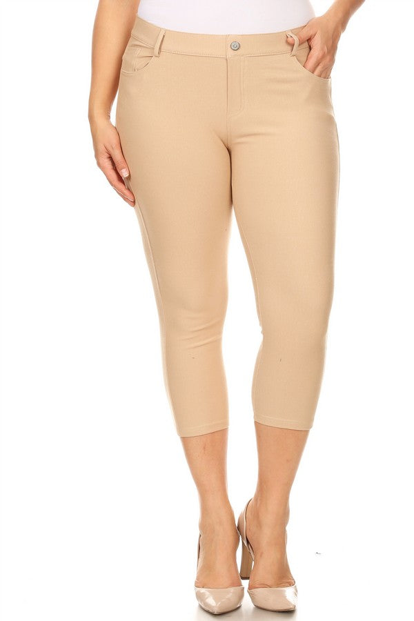 Plus Size Classic Solid Skinny Jeggings - Camel