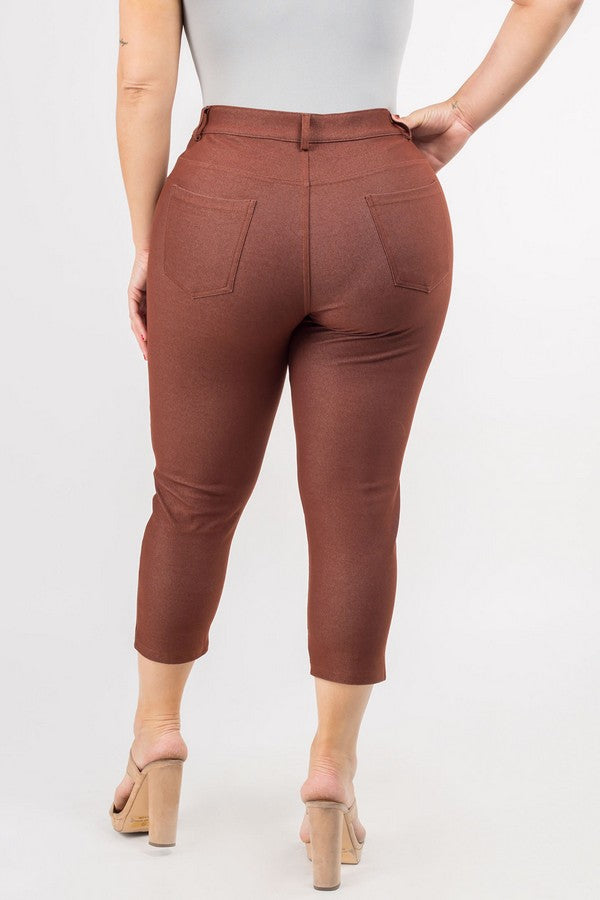 Plus Size Classic Solid Skinny Jeggings - Coffee