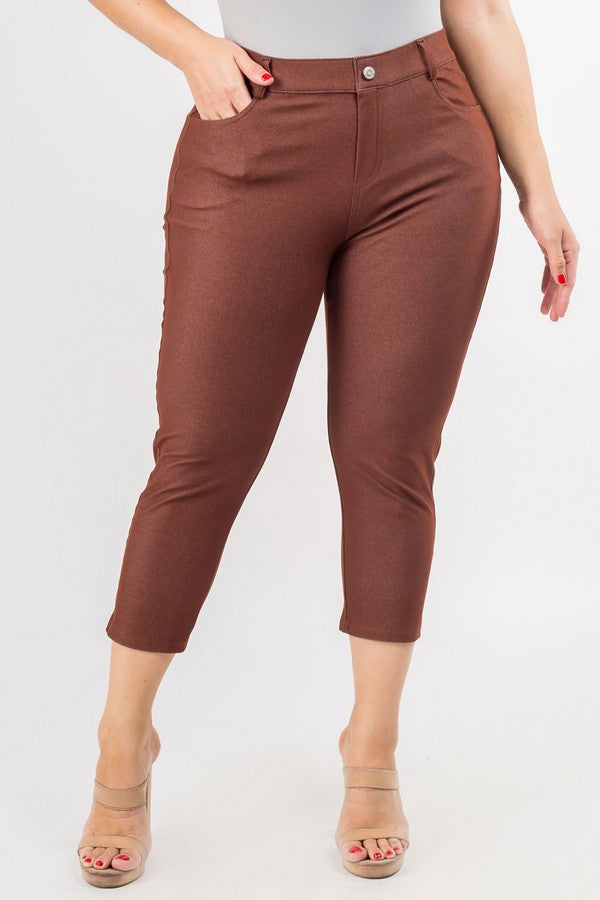 Plus Size Classic Solid Skinny Jeggings - Coffee