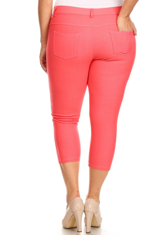 Plus Size Classic Solid Skinny Jeggings - Coral