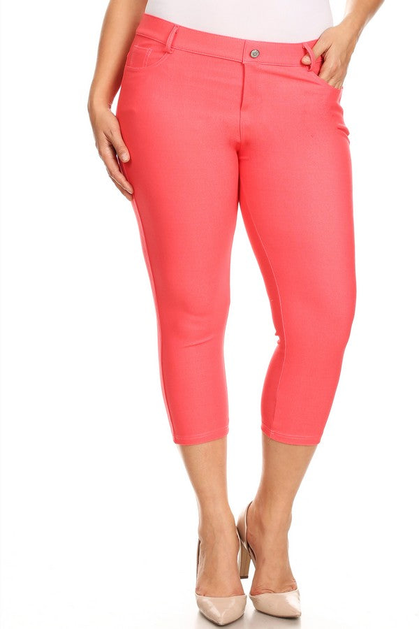 Plus Size Classic Solid Skinny Jeggings - Coral