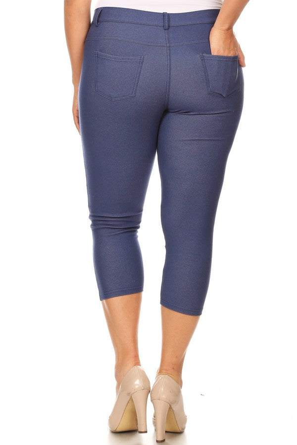 Plus Size Classic Solid Skinny Jeggings - Denim Blue