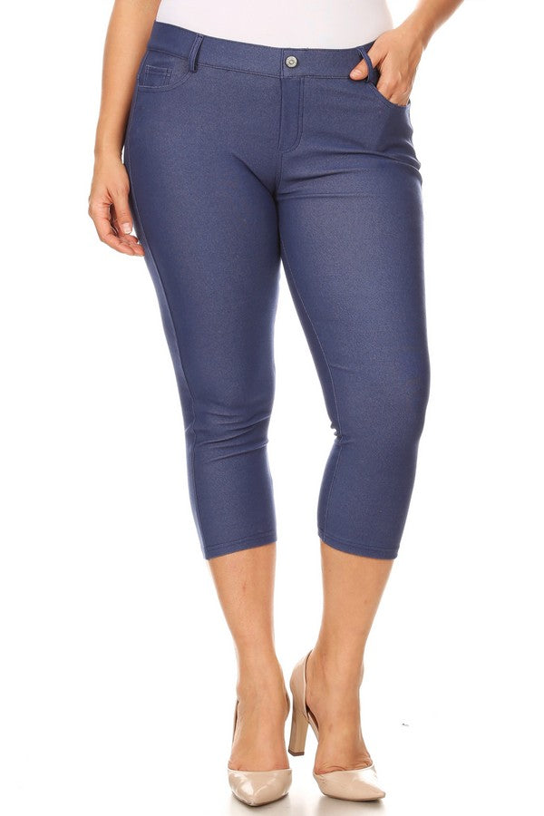 Plus Size Classic Solid Skinny Jeggings - Denim Blue