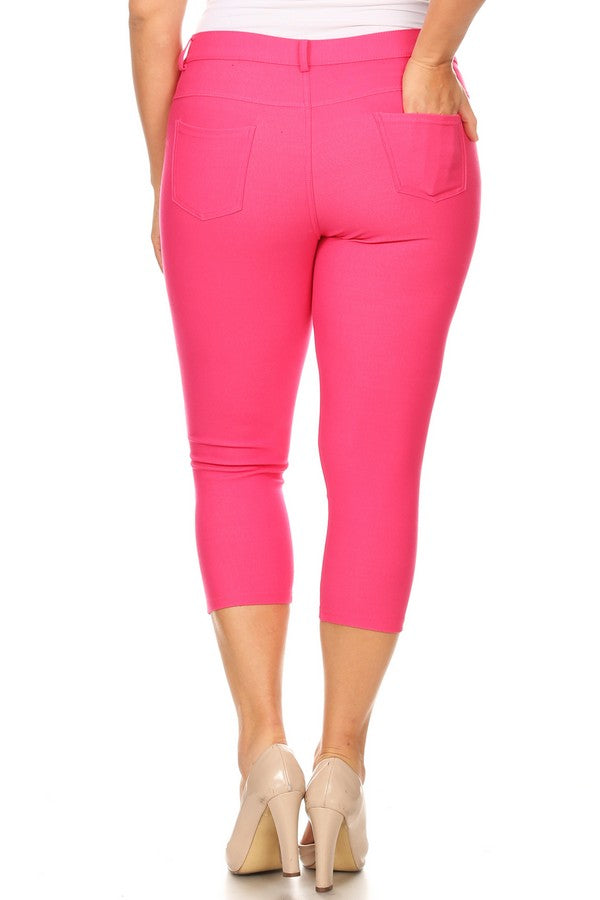 Plus Size Classic Solid Skinny Jeggings - Fuchsia