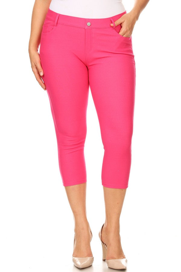 Plus Size Classic Solid Skinny Jeggings - Fuchsia