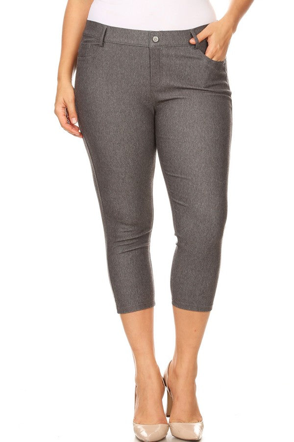 Plus Size Classic Solid Skinny Jeggings - Grey
