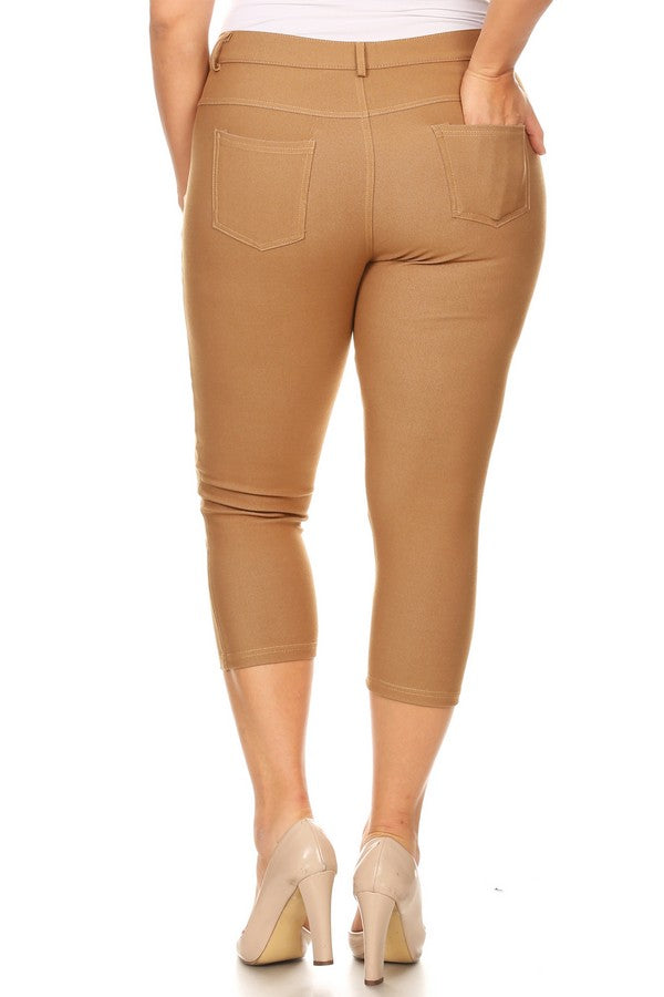 Plus Size Classic Solid Skinny Jeggings - Khaki