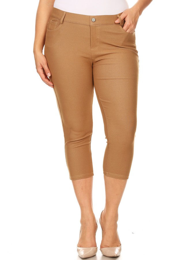 Plus Size Classic Solid Skinny Jeggings - Khaki