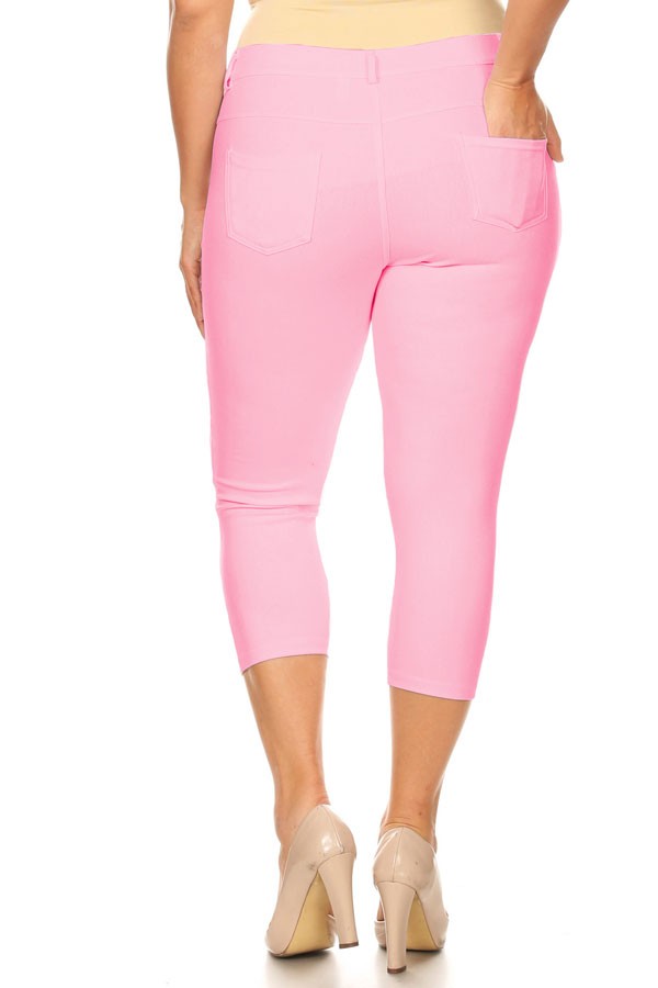 Plus Size Classic Solid Skinny Jeggings - Light Pink