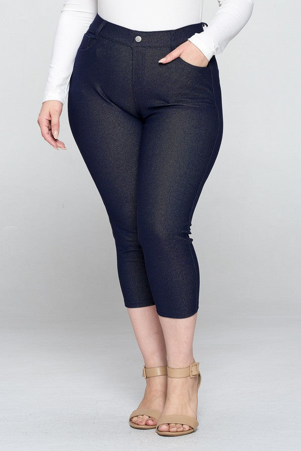 Plus Size Classic Solid Skinny Jeggings - Navy