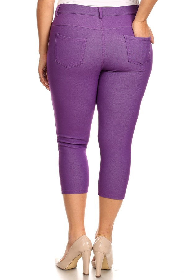 Plus Size Classic Solid Skinny Jeggings - Purple