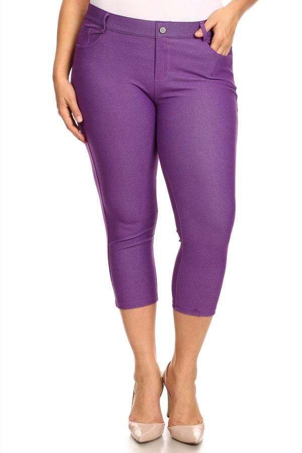 Plus Size Classic Solid Skinny Jeggings - Purple