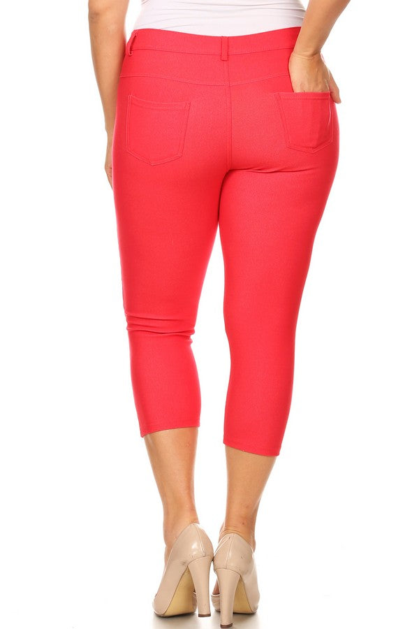 Plus Size Classic Solid Skinny Jeggings - Red