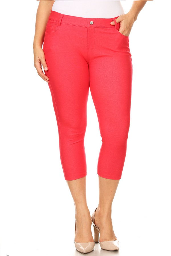 Plus Size Classic Solid Skinny Jeggings - Red