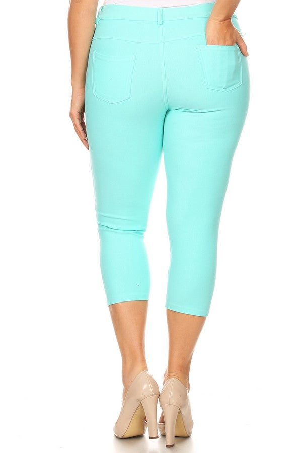 Plus Size Classic Solid Skinny Jeggings - Turquoise
