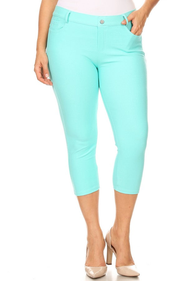 Plus Size Classic Solid Skinny Jeggings - Turquoise