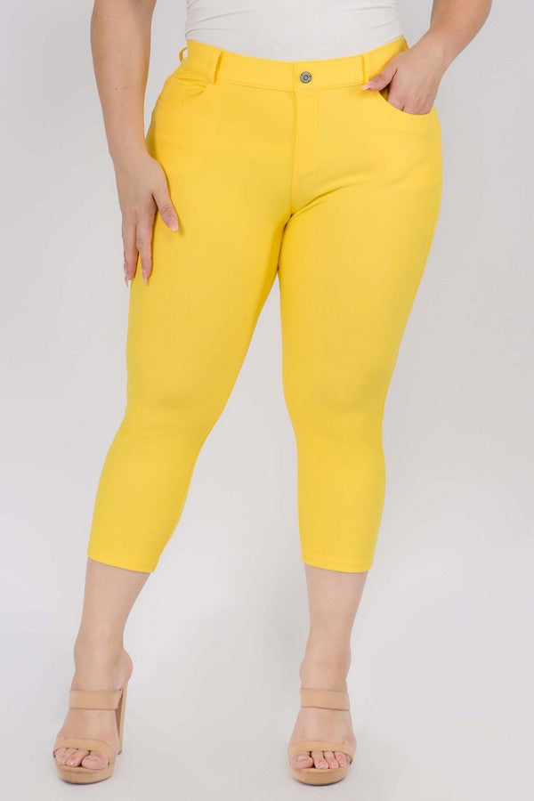 Plus Size Classic Solid Skinny Jeggings - Yellow
