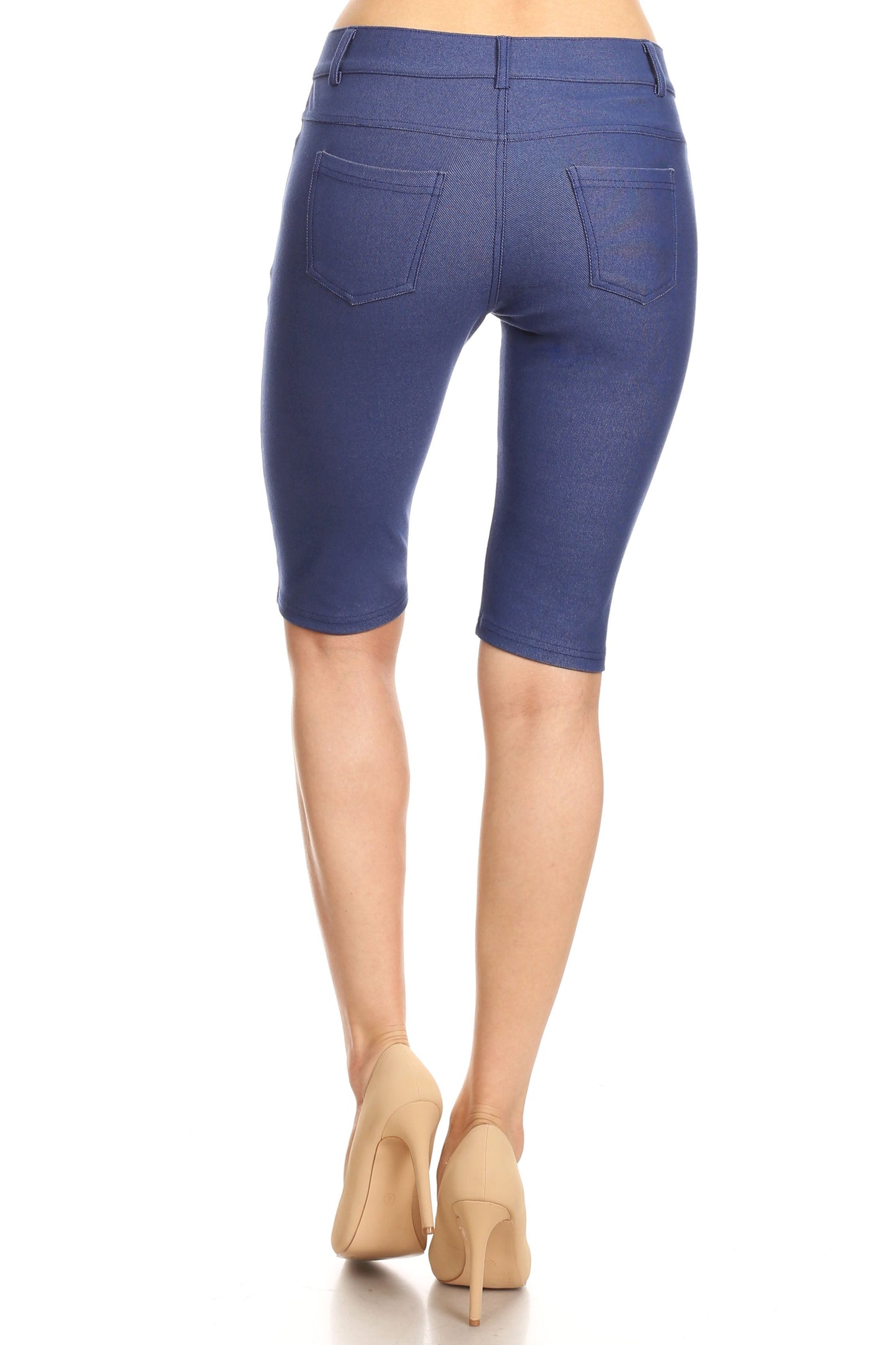 denim blue women's long knee length bermuda shorts