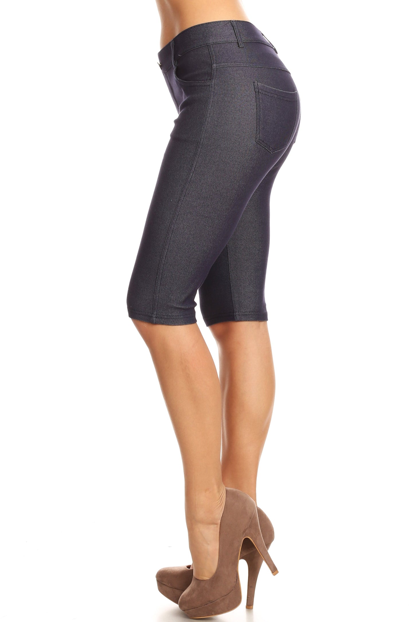 navy blue women's long knee length bermuda shorts