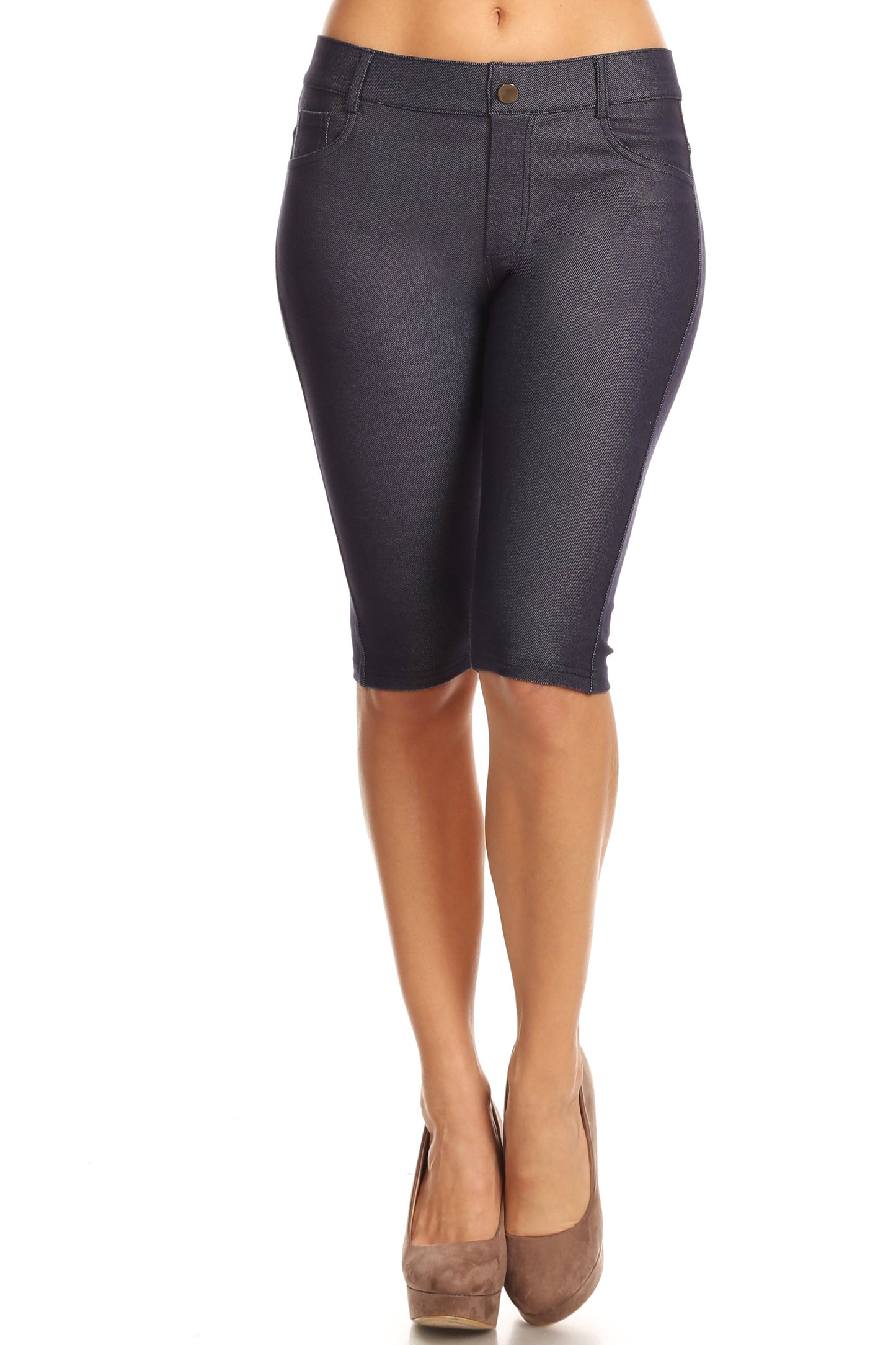 navy blue women's long knee length bermuda shorts