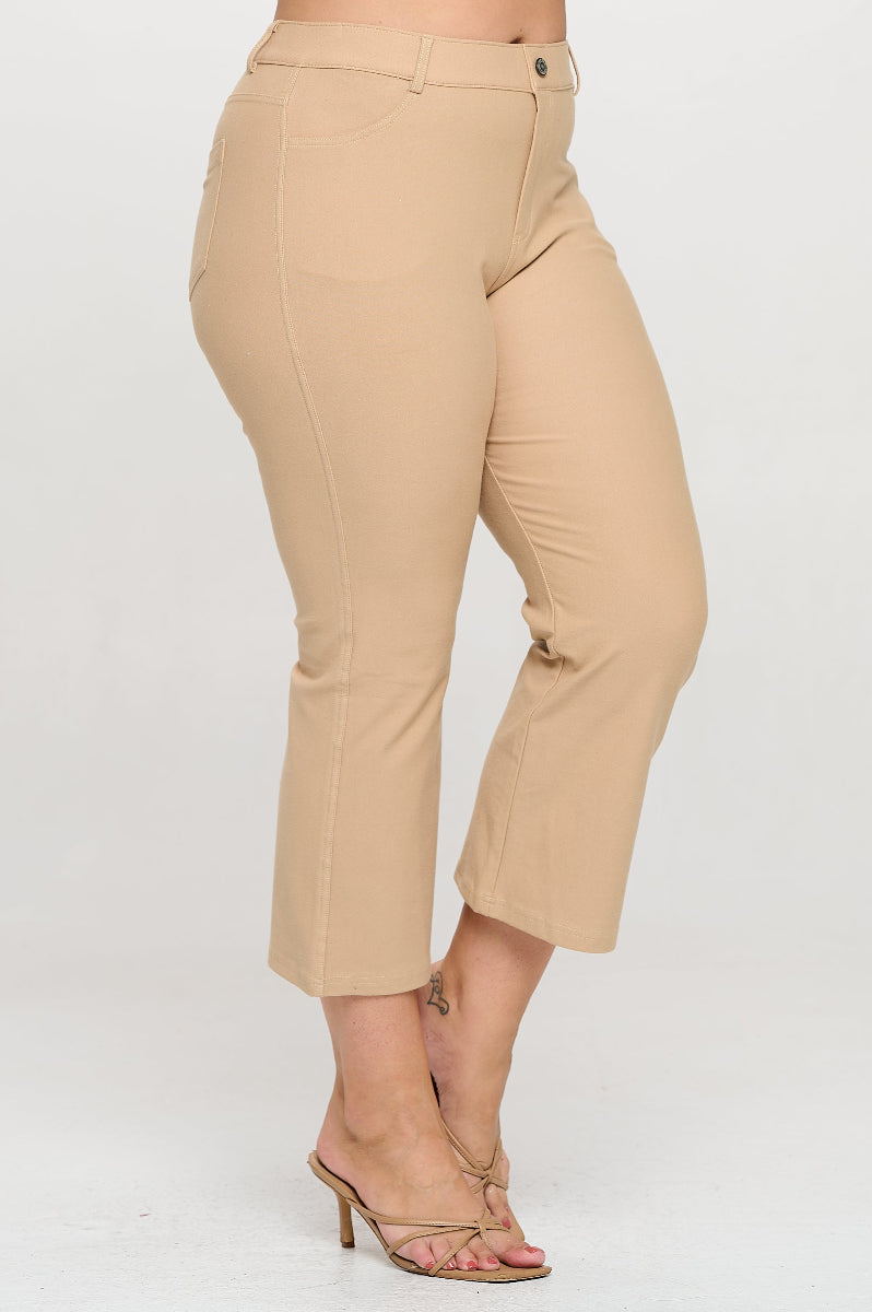 Plus Size Women's Classic Solid Straight Leg Crop Jeggings - Yelete