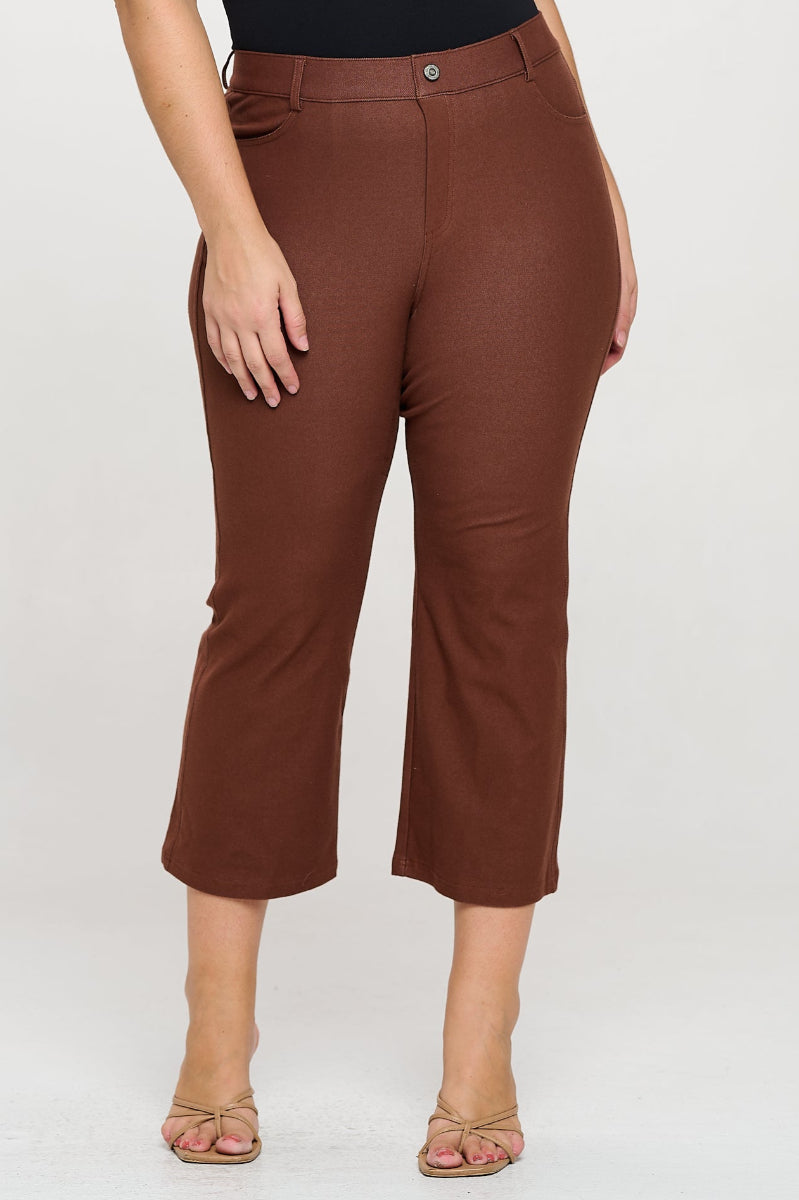Plus Size Women's Classic Solid Straight Leg Crop Jeggings - Yelete