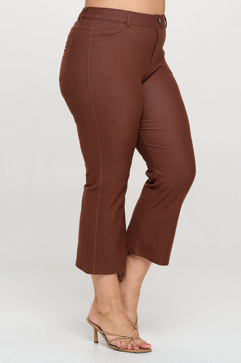 Plus Size Women's Classic Solid Straight Leg Crop Jeggings - Yelete