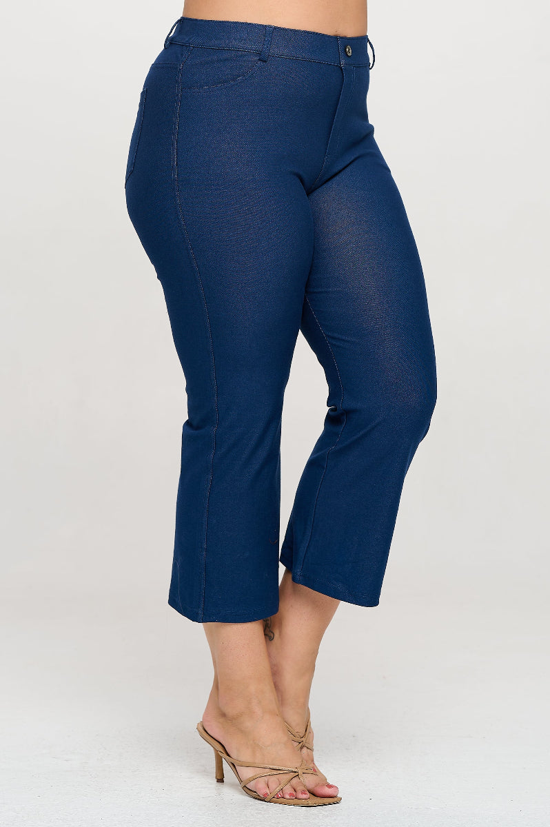 Plus Size Women's Classic Solid Straight Leg Crop Jeggings - Yelete