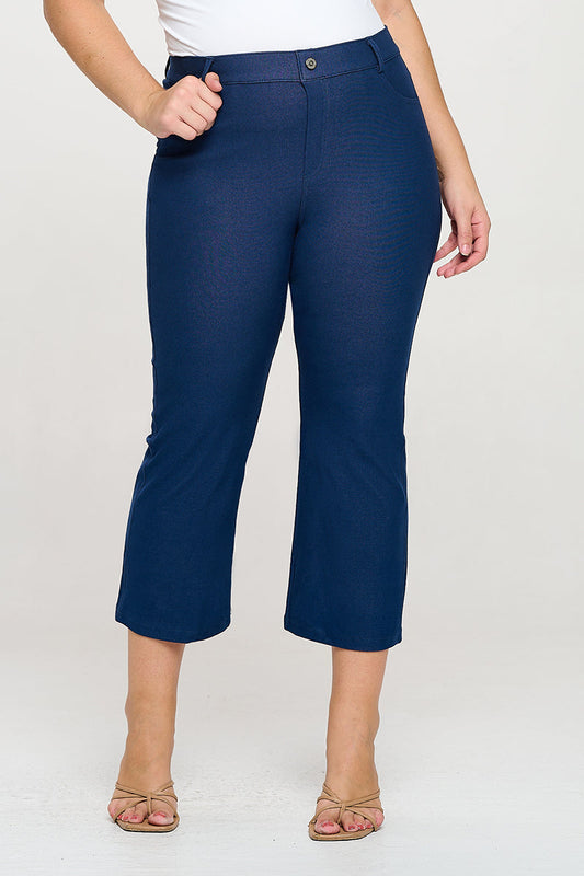 Plus Size Women's Classic Solid Straight Leg Crop Jeggings - Yelete