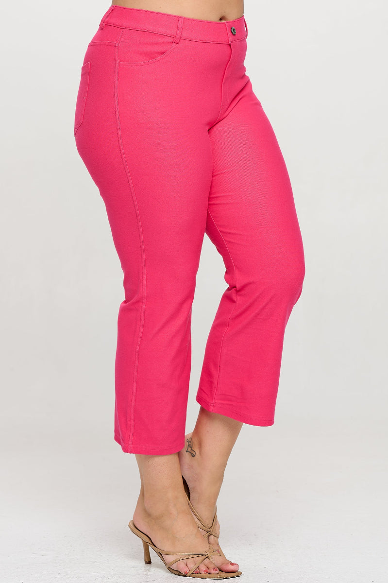 Plus Size Women's Classic Solid Straight Leg Crop Jeggings - Yelete