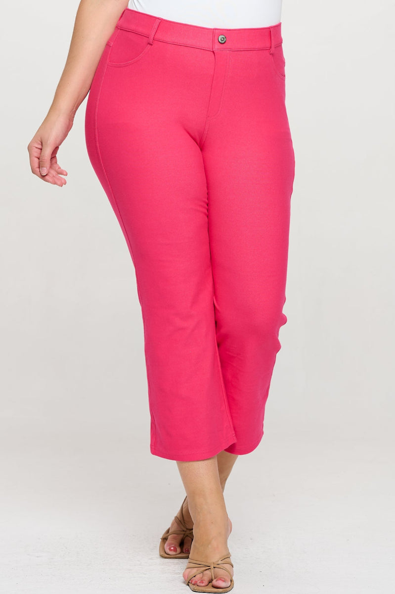 Plus Size Women's Classic Solid Straight Leg Crop Jeggings - Yelete