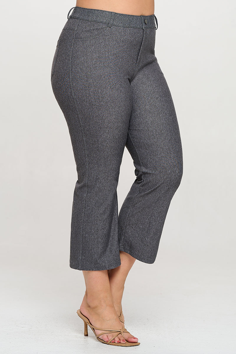 Plus Size Women's Classic Solid Straight Leg Crop Jeggings - Yelete
