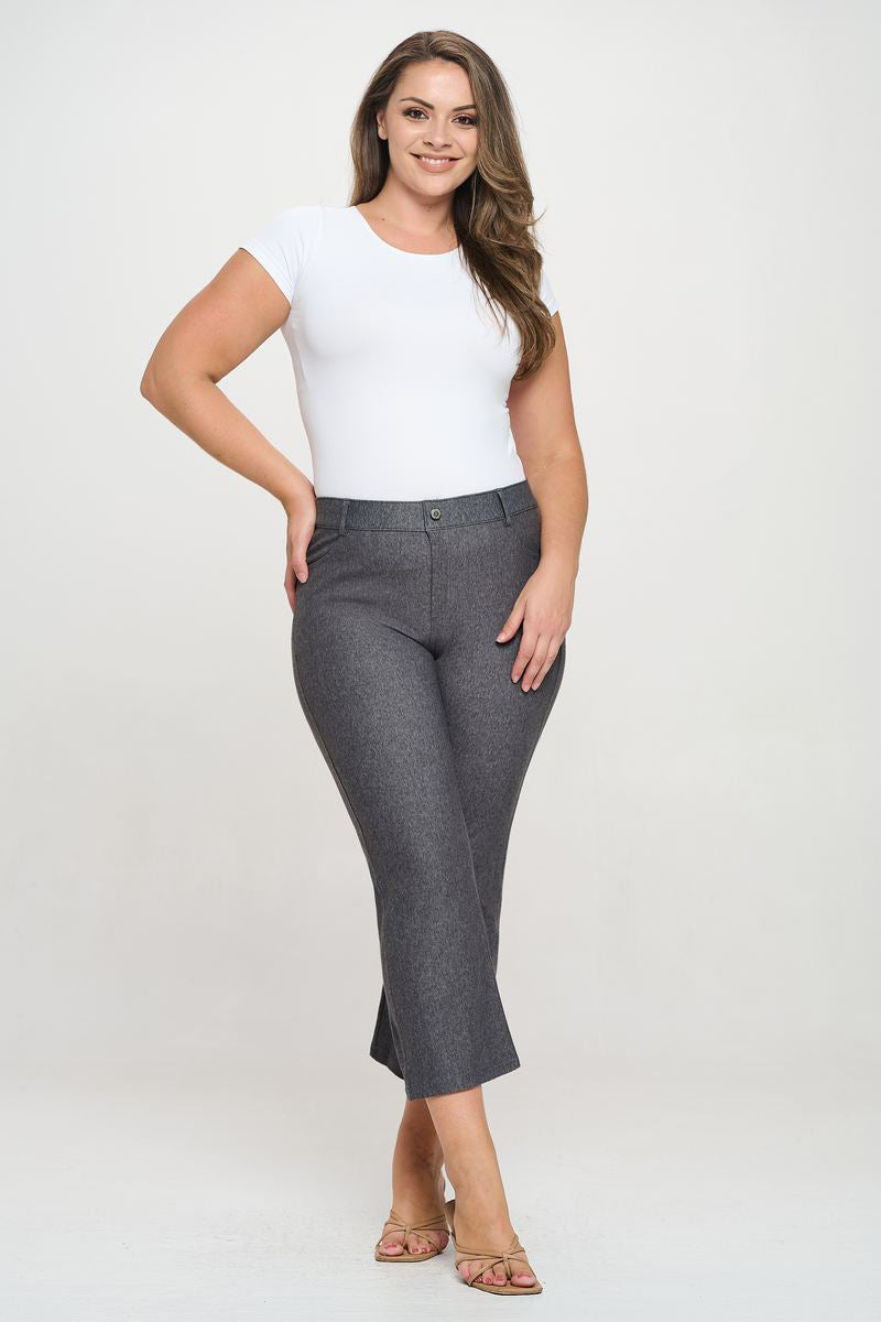 Plus Size Women's Classic Solid Straight Leg Crop Jeggings - Yelete