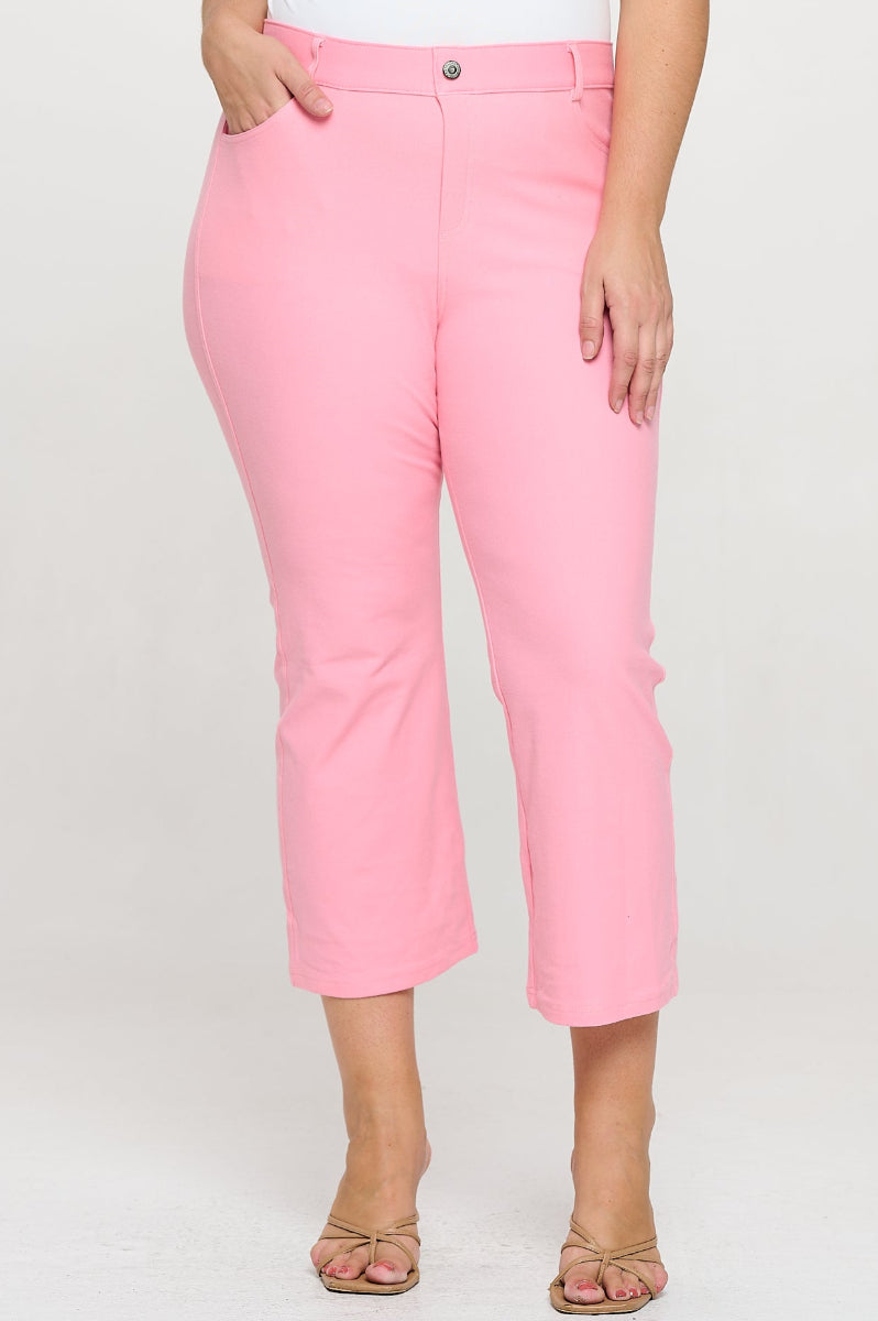 Plus Size Women's Classic Solid Straight Leg Crop Jeggings - Yelete