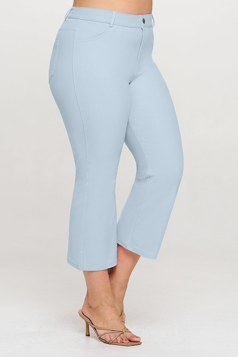 Plus Size Women's Classic Solid Straight Leg Crop Jeggings - Yelete
