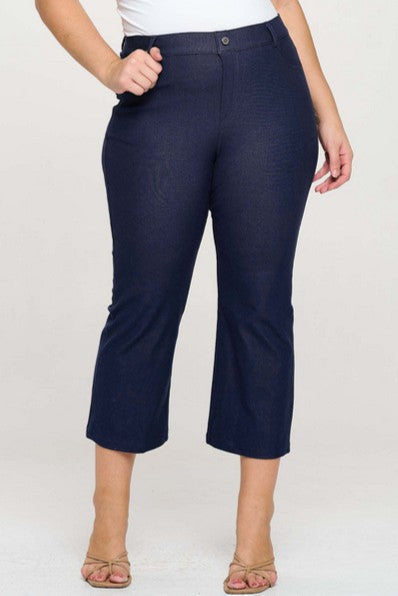 Plus Size Women's Classic Solid Straight Leg Crop Jeggings - Yelete