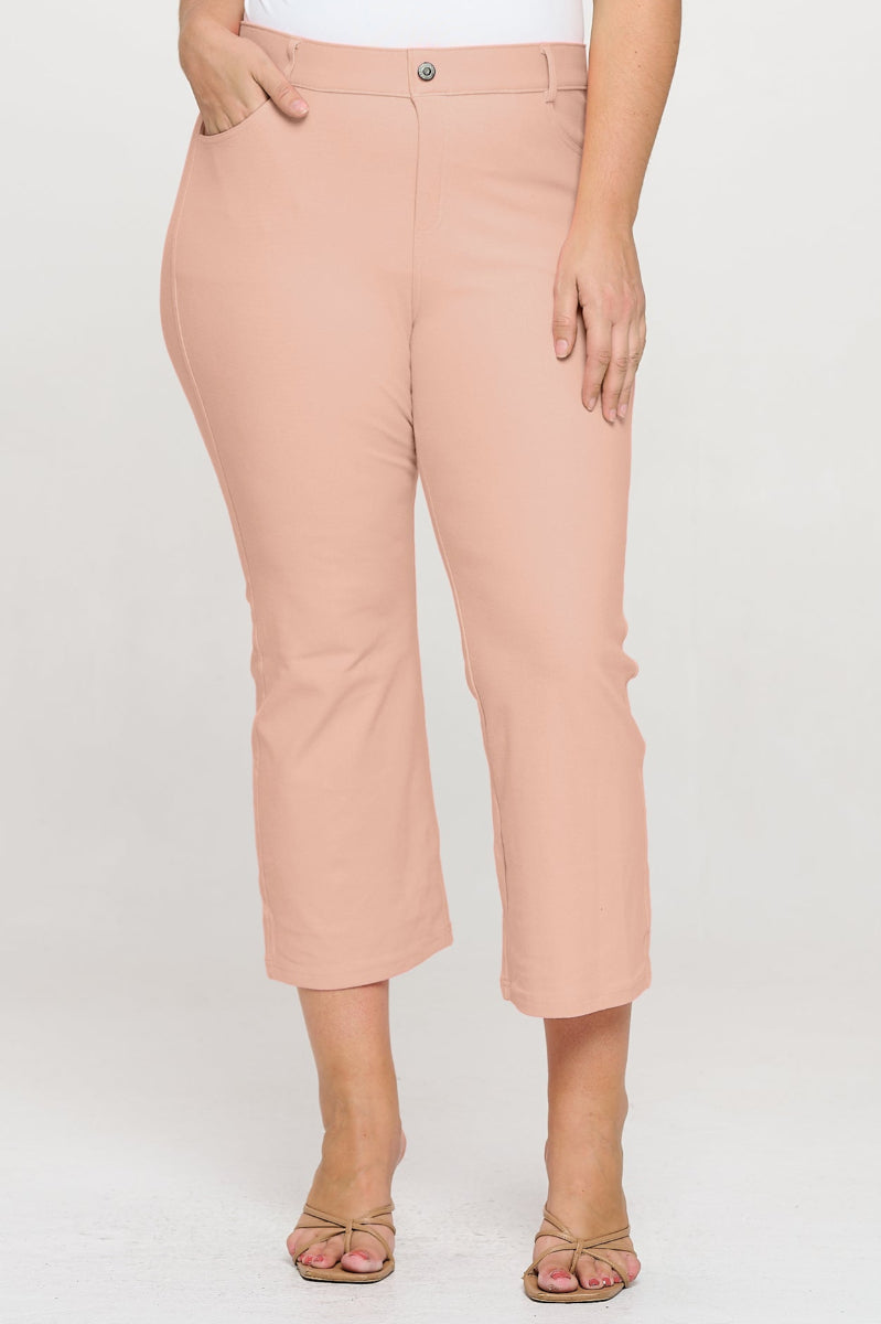 Plus Size Women's Classic Solid Straight Leg Crop Jeggings - Yelete
