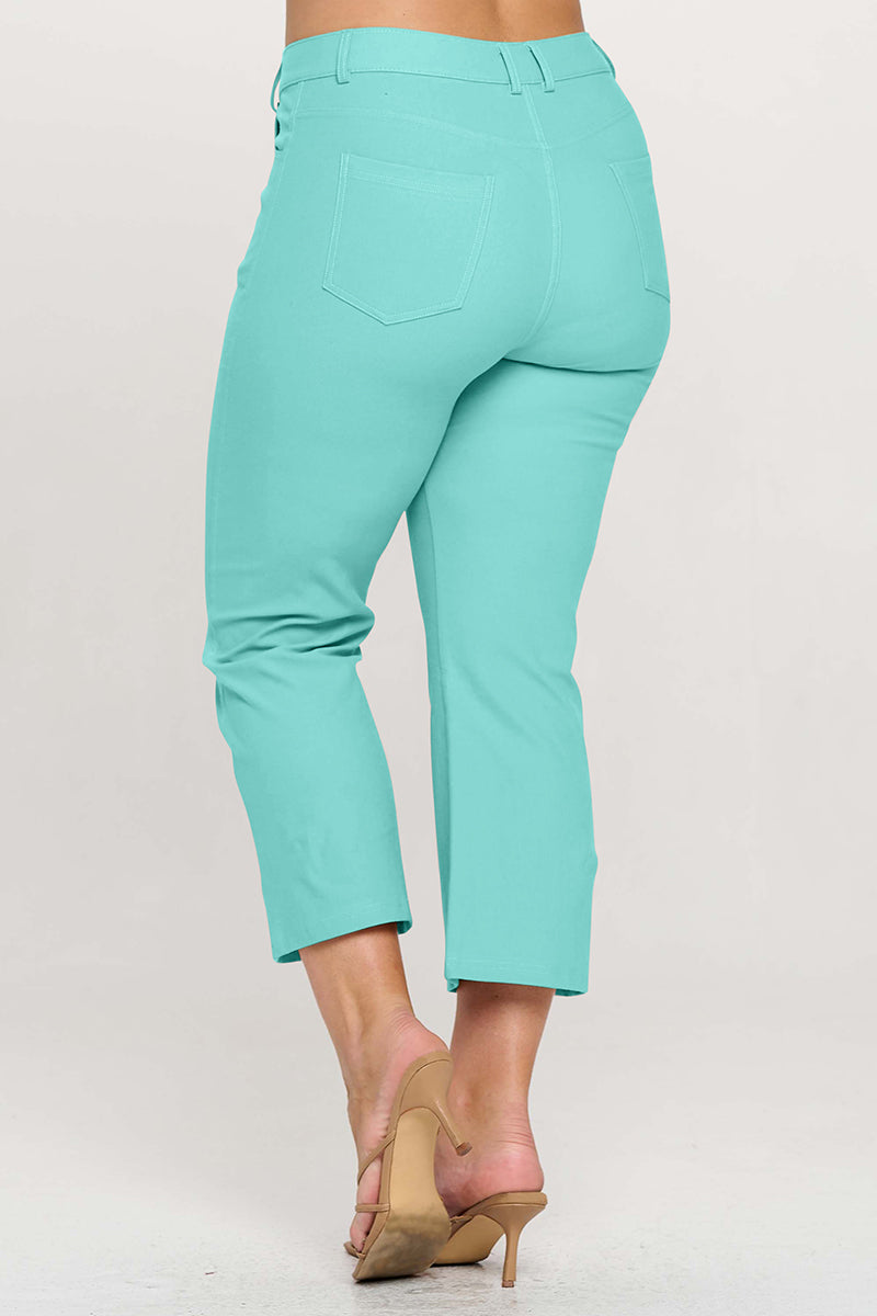 Plus Size Women's Classic Solid Straight Leg Crop Jeggings - Yelete